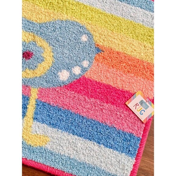 New Kids Stripes & Bird Rectangular Rug w/ No Slip Rubber Backing 19.5” x 15” - Picture 2 of 4